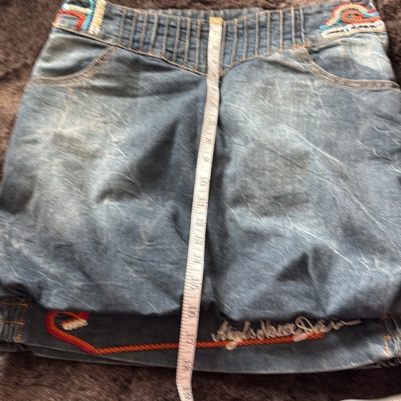 Angels Never Die Logo Denim Bomber Embroidered Sequins Mini Skirt sz S - Picture 11 of 12